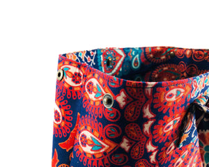 Close-up of Blue and Orange Mandala Cotton Handbag by Idaman Suri