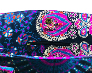 Inner Zip of Pink and Blue Mandala Cotton Handbag by Idaman Suri