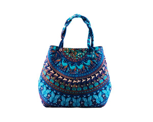 Blue Mandala Cotton Handbag by Idaman Suri