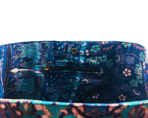 Inner Zip of Blue Mandala Cotton Handbag by Idaman Suri