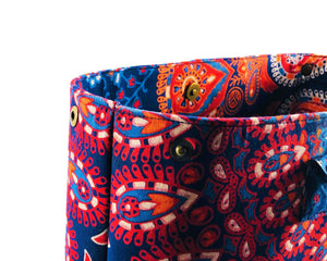 Close-up of Blue and Red Mandala Cotton Handbag by Idaman Suri