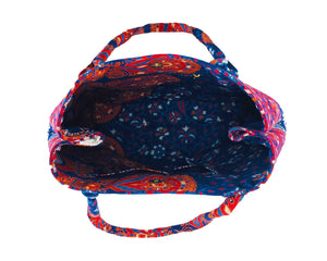 Top view of Blue and Red Mandala Cotton Handbag by Idaman Suri