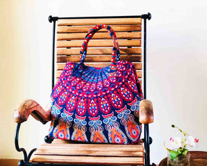 Blue and Red Mandala Cotton Handbag by Idaman Suri
