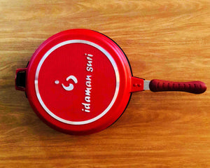 Top Angle Red Non-Stick Double Round Frying Pan 26cm by Idaman Suri