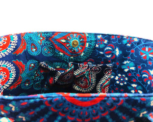 Inner Pockets of Blue and Red Mandala Cotton Handbag by Idaman Suri