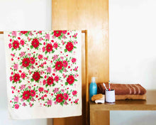 Opened Red and Pink Floral Cotton Towel by Idaman Suri