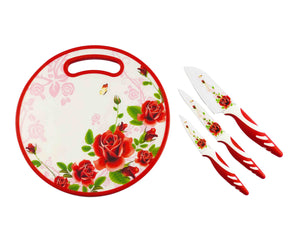 Red 4pcs Non-Stick Knife Set with Chopping Board